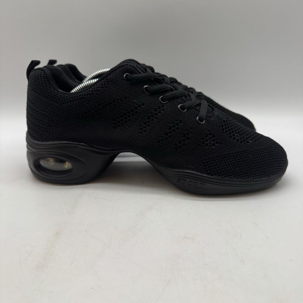Slow Man Black Mesh Dance Shoes Women's 8 Jazz Hip-Hop  Split Sole Lace Sneaker